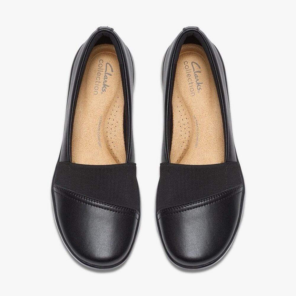 Clarks Cora Charm Black Leather Comfort Slip On Shoes Women’s 7W Wide NEW